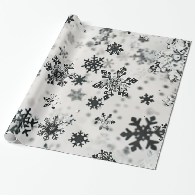 Papel De Presente Natal preto em flocos de neve (Desenrolado)
