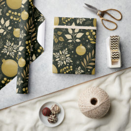 Papel De Presente Natal preto moderno e Dourado