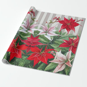 Papel De Presente Natal Red Amaryllis e Poinsettias
