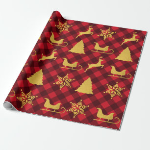 Papel De Presente Natal Red & Black Buffalo Xadrez Dourada Xmas