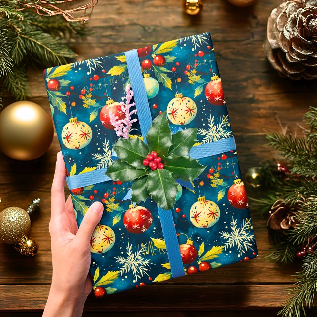 Papel De Presente Natal Red e Baubles Dourados (Criador carregado)