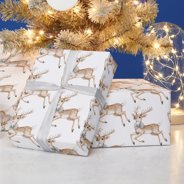 Papel De Presente Natal Rena Chic com Arco de Prata (Feriados)