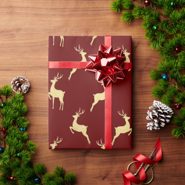 Papel De Presente Natal Rena de Ouro Chic (Presente de Natal)