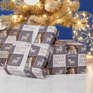 Papel De Presente Natal Rena Personalizada Fofa com Foto do Bebê