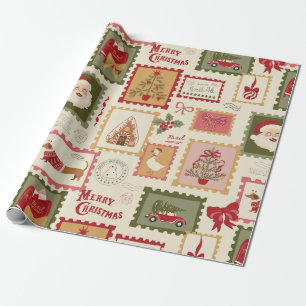 Papel De Presente Natal Retro Colagem do Papai Noel Férias
