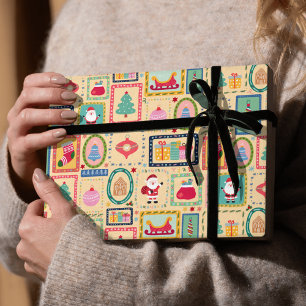 Papel De Presente Natal Retrô Colagem Vintage Férias