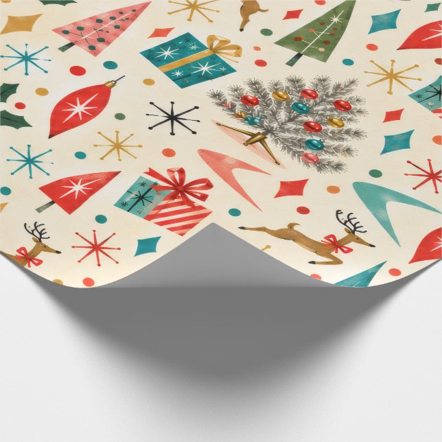 Papel De Presente Natal retrô de meados do século (Ponta)