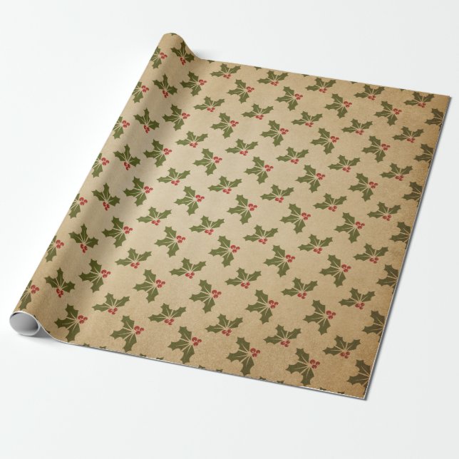 Papel De Presente Natal retrô verde e Kraft (Desenrolado)