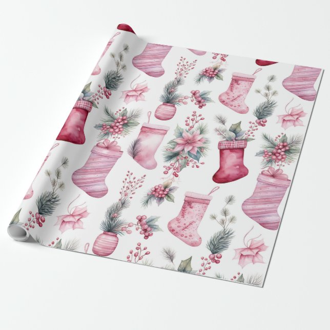 Papel De Presente Natal Rosa (Desenrolado)