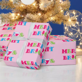 Papel De Presente Natal rosa-feliz e pastel quente brilhante