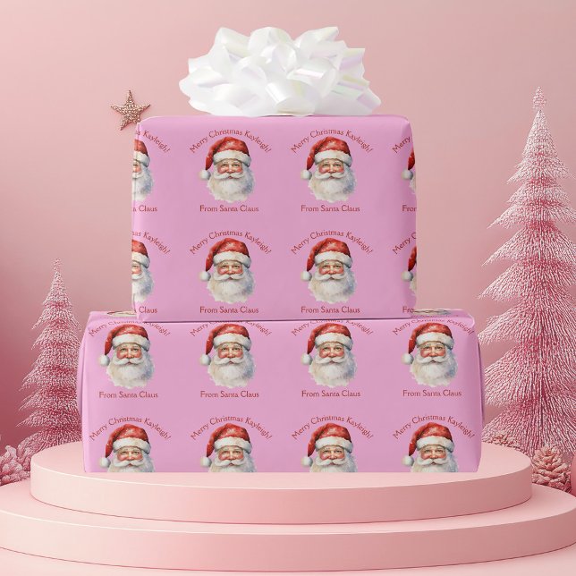 Papel De Presente Natal Rosa Papai Noel Personalizado Meninas (Criador carregado)