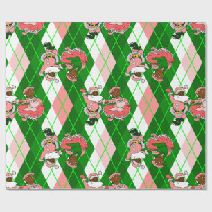 Papel De Presente natal rosa preto santa esposa xadrez