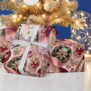 Papel De Presente Natal Rosa Rubor Parisiense