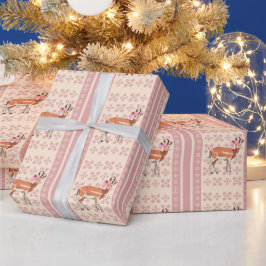 Papel De Presente Natal Rosa Tendência com padrão de corça