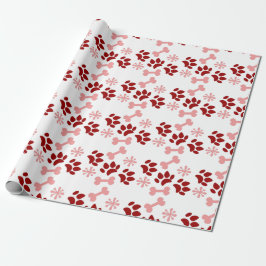 Papel De Presente Natal Rosa Vermelho Cachorro Gato Patas Ossos Floc