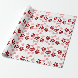 Papel De Presente Natal Rosa Vermelho Cachorro Gato Patas Ossos Floc