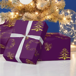 Papel De Presente Natal roxo e Dourado