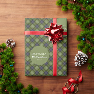 Papel De Presente Natal Russo da Xadrez Verde da Família Tartan