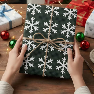 Papel De Presente Natal Rustic Green and Black Xadrez