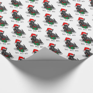 Papel De Presente Natal Santa Hat Scottish Terrier (preto)