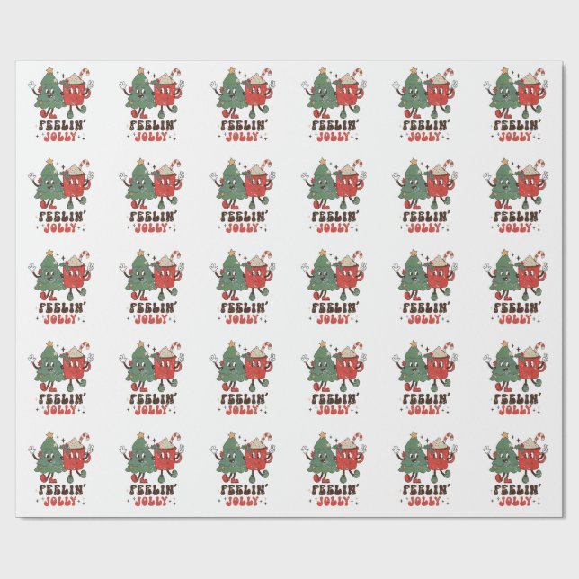 Papel De Presente Natal Sentindo-se Alegre Cacau Quente Groovy (Aberto)