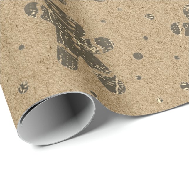 Papel De Presente Natal Sepia Dourado Gingerpão Man Kraft (Ponta do rolo)