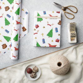 Papel De Presente Natal Sleigh Reindeer Antlers - Padrões de present