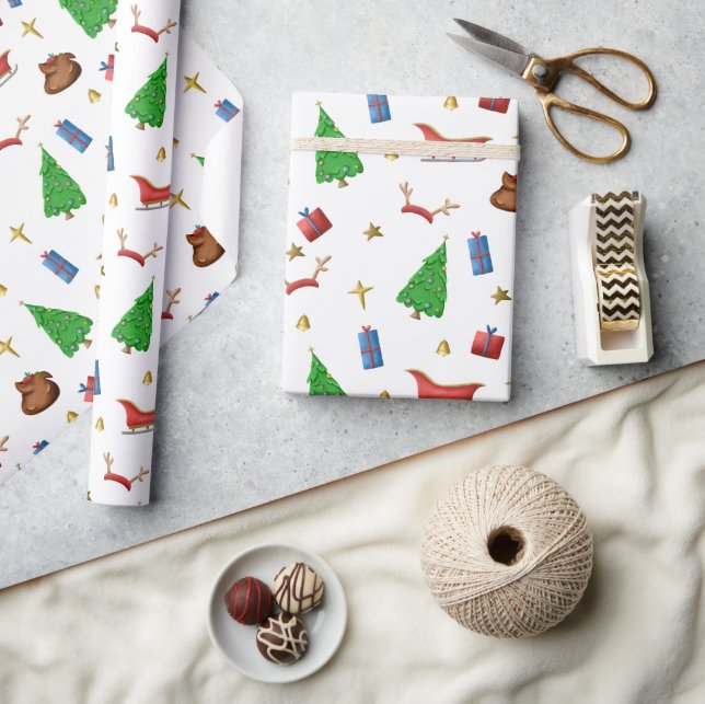 Papel De Presente Natal Sleigh Reindeer Antlers - Padrões de present (Artesanato)