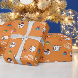 Papel De Presente Natal Snowman Feliz Feriados Laranja