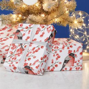 Papel De Presente Natal Temático de Passarinhos e Frutas Silvestres