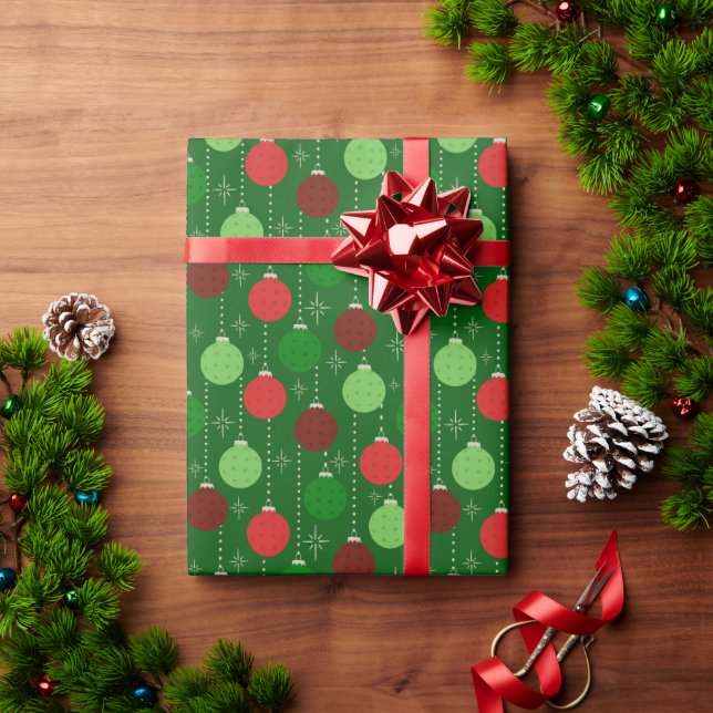 Papel De Presente Natal Temático de Pickleball Vermelho e Verde (Presente de Natal)
