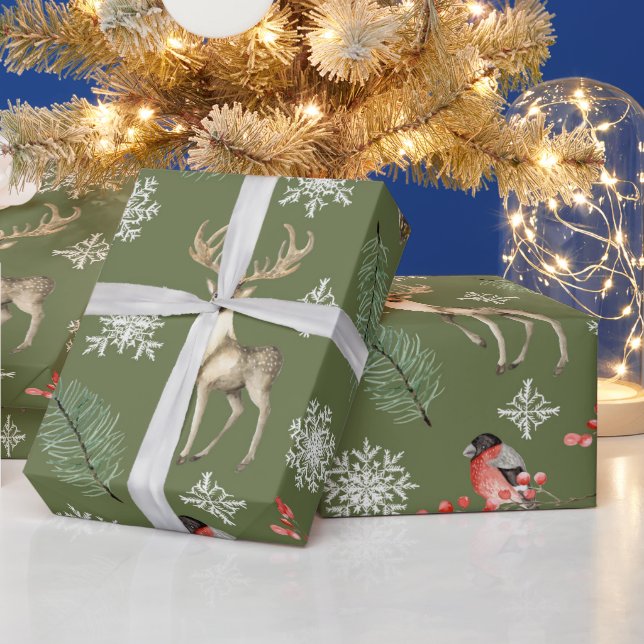 Papel De Presente Natal Temático Floresta com Veado Cervo (Feriados)