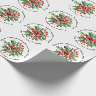 Papel De Presente Natal Texto personalizado Azevinho Doce Cana Branc