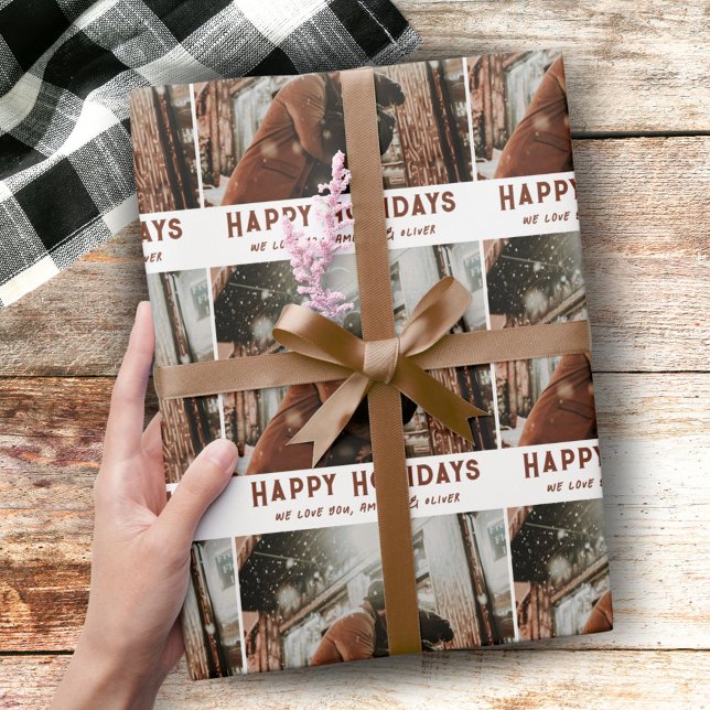 Papel De Presente Natal Tipografia Moderna Foto Personalizada (Criador carregado)