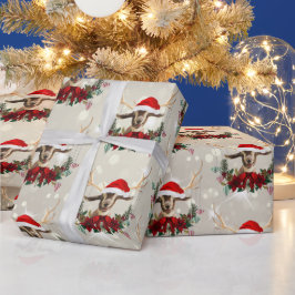 Papel De Presente Natal Toggenburg Kid Goat Poinsettia Wreath
