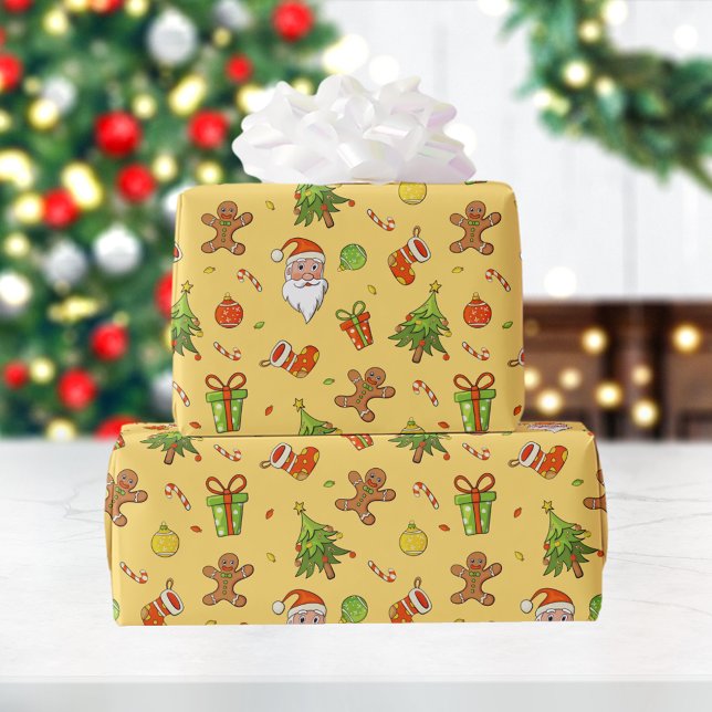 Papel De Presente Natal tradicional | Amarelo (Criador carregado)
