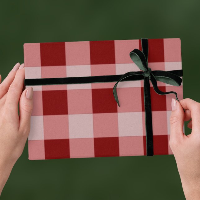 Papel De Presente Natal Tradicional Vermelho - Listra Xadrez (Red Wrapping Paper - Traditional Christmas)