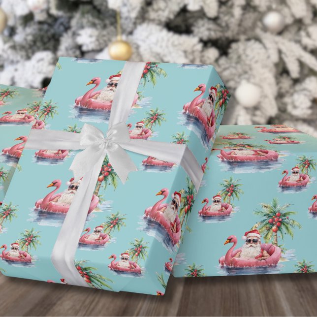 Papel De Presente Natal tropical (Tropical Beach Santa Christmas Wrapping Paper)