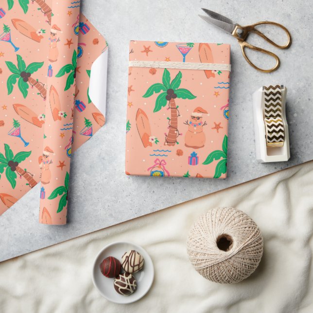 Papel De Presente Natal Tropical de Praia em Julho (Artesanato)