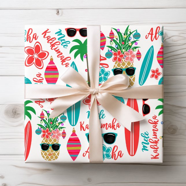 Papel De Presente Natal Tropical do Havaí Mele Kalikimaka (Criador carregado)