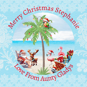 Papel De Presente Natal Tropical Personalizado Em Azul Festa De Julh