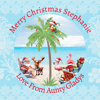 Papel De Presente Natal Tropical Personalizado Em Azul Festa De Julh