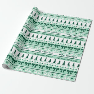 Papel De Presente Natal Ugly Sweater Nome da Família Mint Green