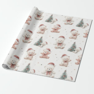 Papel De Presente Natal Ursinho de Pelúcia Rosa