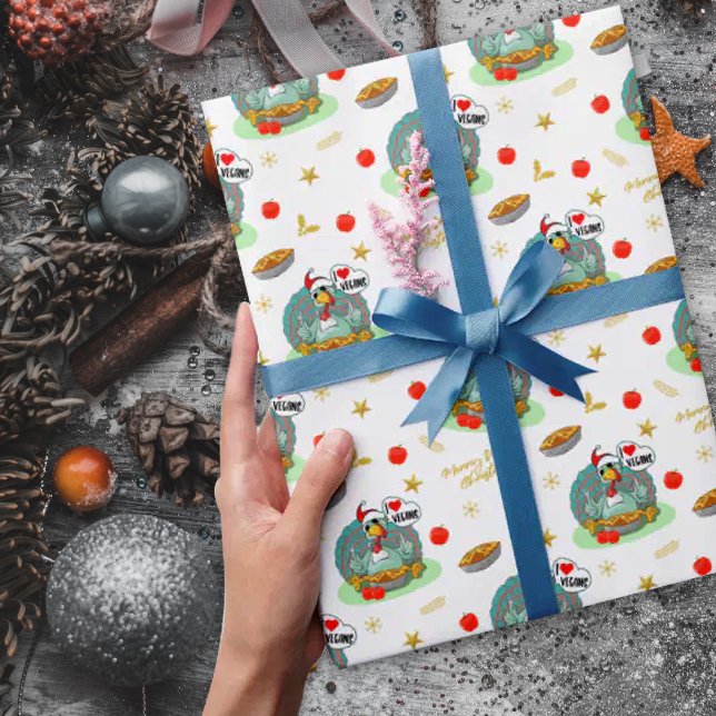 Papel De Presente Natal Vegan feliz, Turquia Engraçada (Criador carregado)