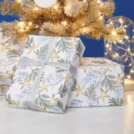 Papel De Presente Natal Verde Botânico e Dourado
