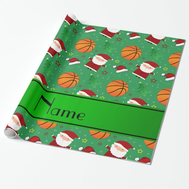 Papel De Presente Natal verde conhecido personalizado do basquetebol (Desenrolado)