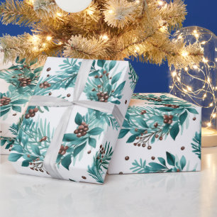 Papel De Presente Natal Verde e Berries Natal Moderno