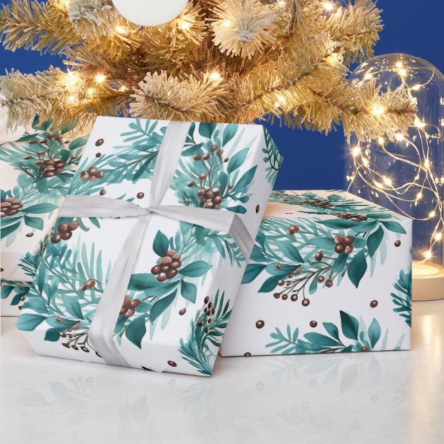 Papel De Presente Natal Verde e Berries Natal Moderno (Feriados)
