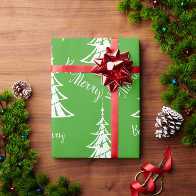 Papel De Presente Natal Verde e Branco Contemporâneo (Criador carregado)